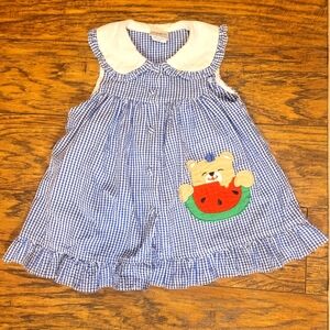 Vintage‎ Samara Blue Gingham Dress With Bear With Watermelon